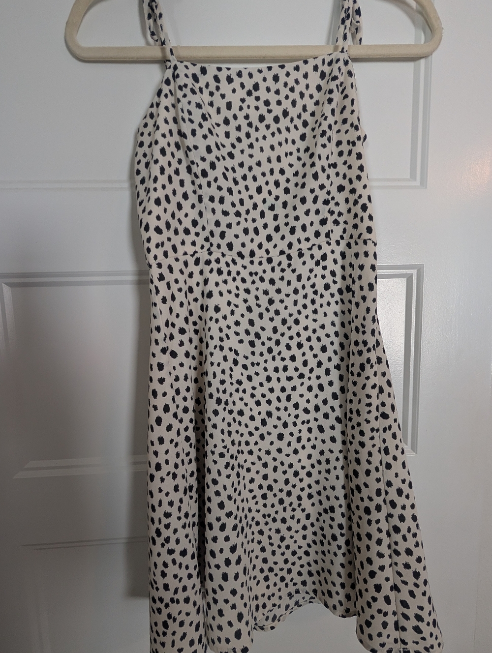 GB Girls Cream & Black Spot Print Spaghetti Strap Skater Dress - Small